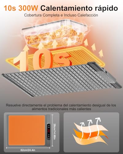 Miniatura 3 de Autopkio Bandeja Calefactora Eléctrico, Calentar Alimentos Calienta Platos 300w 5 Temperatura 4 Temporizadores Auto-Apago, Cerradura Niños Para Buffets, Fiesta, Descongelado, Hogar