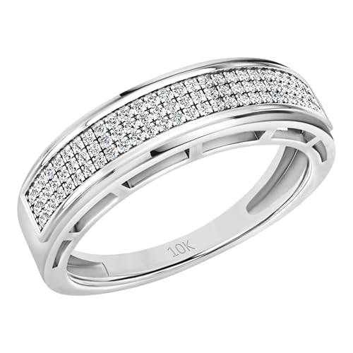 Dazzlingrock Collection 0.25 Cttw Round White Diamond Three Row Micro-Pave Men's Wedding Band in 10K Solid Gold