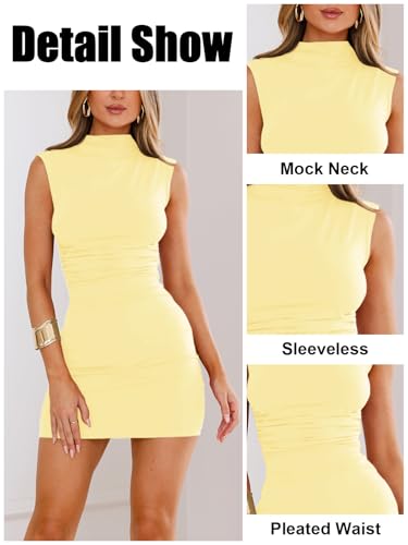 Women's Sexy Mock Neck Dress for Women Sleeveless Ruched Bodycon Dresses Turtle Neck Cocktail Party Mini Dress3