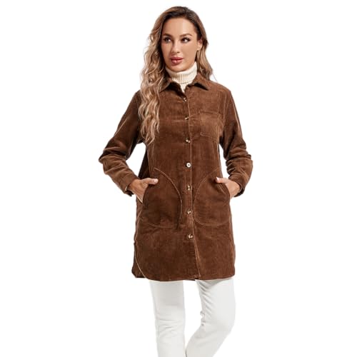Minibee Women's Corduroy Shirt Coats Long Sleeve Button Down Blouses Tops with Pockets4