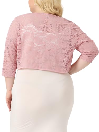Image of Agnes Orinda Plus Size Bolero Shrugs for Women Cardigans Lightweight 3 /4 Sleeve Floral Lace Sheer Cardigan 3X Dark Pink