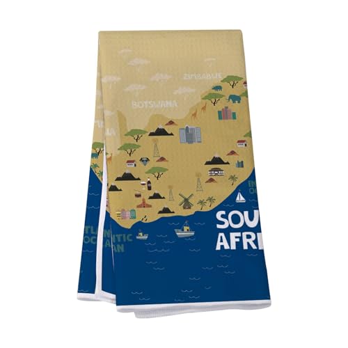 VAMSII South Africa Map Gift South Africa Landmark Theme Kitchen Towel South Africa Travel Gift South Africa Trip Gifts (USSAfricaMapTowel)