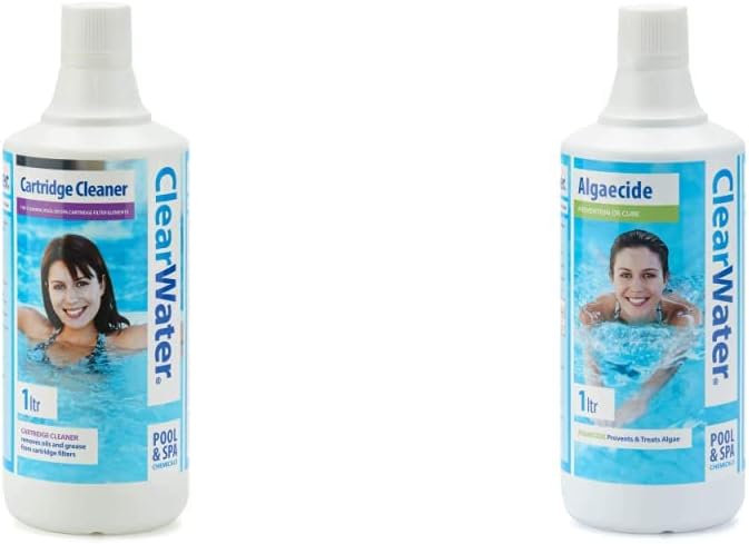 ClearwaterCH0031 Filter Cartridge Cleaner Solution, 1 Litre & CH0006 Algaecide Algae Remover for Swimming Pool and Spa Hot Tub Water Treatment, Highly Effective Formula, 1 Litre
