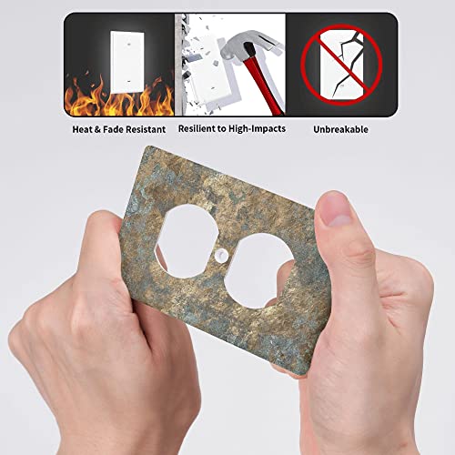 Vintage Metal Print Duplex Outlet Covers Wall Plate For Electrical Outlets Decorative Aged Silver Gold Patina Outlet Cover Plate Cool Wall Plates For Outlet Lights Cover For Bedroom Kitchen Home Decor #TOP4