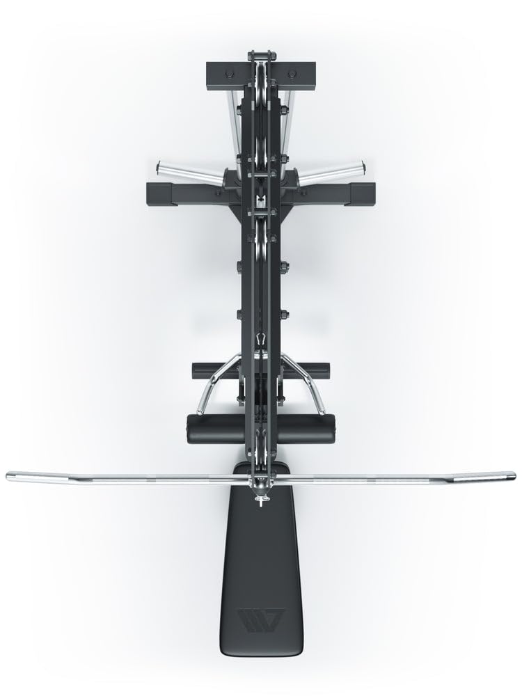 ATLETICA Latzug mit Ruder-Station, Plate-Loaded, Studioqualität | Führungsstäbe aus Vollstahl, Hartchrom-Griffe inklusive, 224cm Höhe