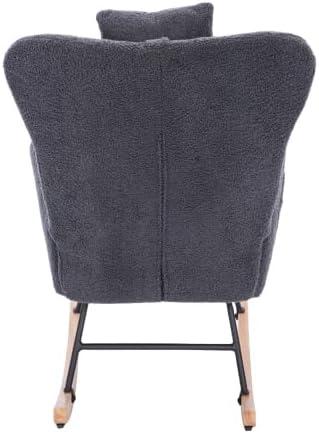 Teddy Upholstered Nursery Rocking Chair for Living Room Bedroom (Dark Grey Teddy)