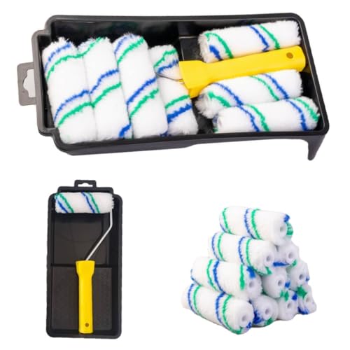 FTXanty Rodillos de Pintura 12 Pcs Rodillo Pintura Set 10cm Rodillos Pintar Paredes Microfibra para Rodillo de Pintura Marco para Rodillo de Pintura + Bandeja de Pintura para DIY Artístico