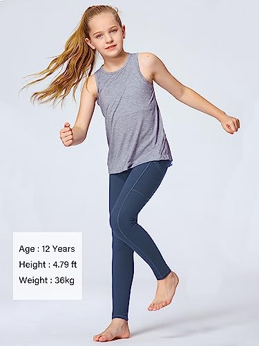 Stelle Girls Athletic Active Dance Tight Legging Pants With Pockets For Running Yoga Workout (Dark Slate Blue (2 Side Pocket), 12-13 Years) #TOP5