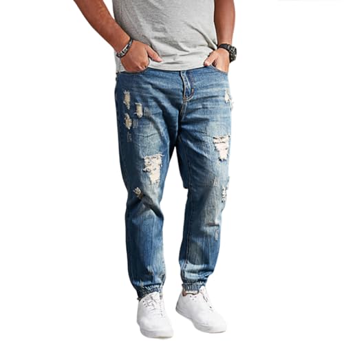Men's Ripped Jogger Jeans Distressed Denim Harem Pants Plus Size