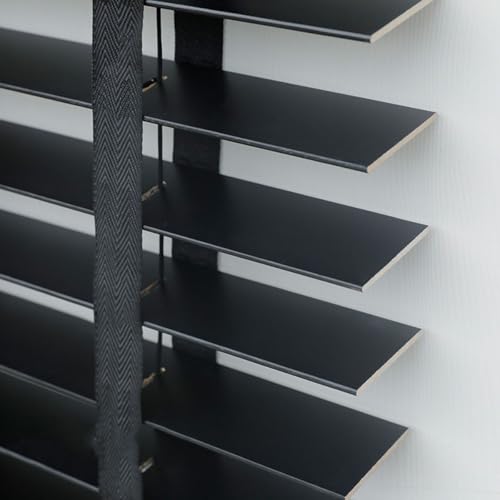 Persiana Veneciana de Madera Persianas Horizontales para Ventanas/Puertas/Balcones Estores Privacidad W 25/30/35/45/60/80/100/130/160cm Personalizado Cortinas con Lamas 50mm(Black)