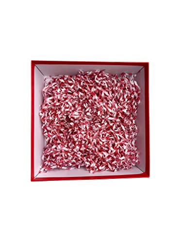 Image of Eco Sarras thin shredded paper crinkle paper grass strips gift tray decoration, gift hamper decorations, gift box fillers, wedding birthday & valentines day gift (1000 Grams / 1 KG, Red Checked)