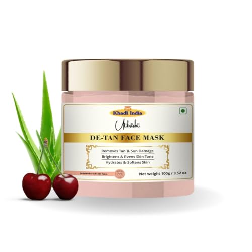 Image of Khadi De-Tan Face Mask 100g | For Breakouts, Tanning & Glowing Skin | With Cherry & Aloe Vera | Removes Dirt & Impurities | All Skin Types | Tan Removal Face Mask for Men & Women