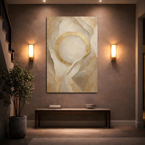Tableau salon moderne toile beige or abstrait vertical 40x60