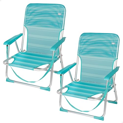 AKTIVE Lot de 2 chaises de Plage Pliantes, Turquoise, en textilène et Aluminium, Dossier Fixe, 44 x 40 x 72 cm, avec poignée d'épaule et butées...