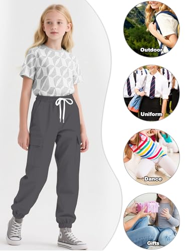 Image of Cromoncent Girls&Womens Cargo Pants Elastic Waist Lightweight Outdoor Jogger Pants, 6 Years - XX-Large