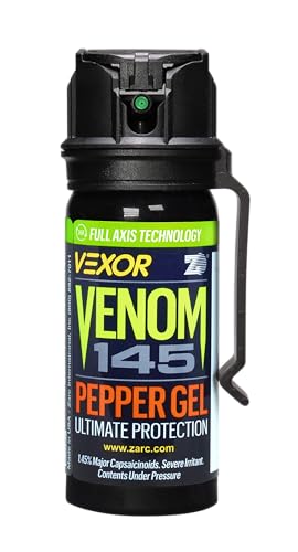 VEXOR Venom Pepper Gel Spray 1.45% Major Capsaicinoids Up to 20 ft Range 18 Bursts Belt Clip Made in USA 1 Pack 1.8 fl oz