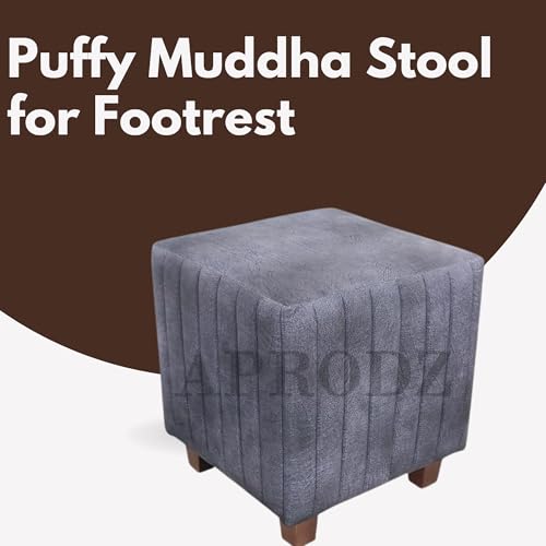 Image of APRODZ Printed Ottoman Stool Upholstered Foam Cushioned Pouffes for Living Room | Puffy Muddha Stool for Footrest & Sitting, Velvet Pouf Stool, Furniture for Home Decor, Office Set of 2(Hale Navy)