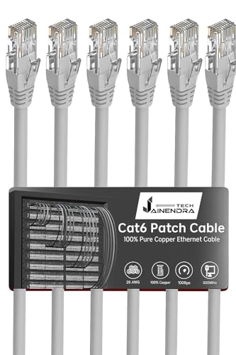 Jainendra Tech Cat6 Ethernet LAN Cable (Grey, 10 FT, Pack of 6) | High-Speed 1Gbps Network Patch Cord | RJ45 UTP Cable for Router, Modem, Switch & Server Rack