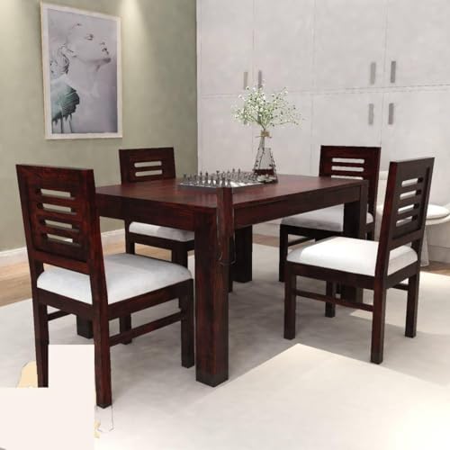 Image of WOODBONE 4 Seater Dining Table with Chair || Dining Room Set || Dining Table Set || Solid Wood Dining Table 4 Seater || Wooden Dining Table 4 Seater || 4 Seater Mahogany