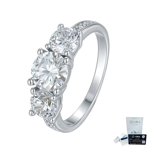 Bague moissanite argent 925 femme trilogy trois pierres empilable