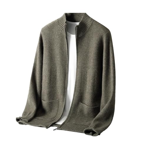 Men's Loose Crewneck Cashmere Cardigan Rib Knit Cardigan Sweater Casual Knitted Sweater with Pockets