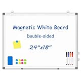 WALGLASS Double-Sided White Board, 24' x 18' Dry Erase Board Magnetic Whiteboard for Wall, Hanging Mounted Whiteboard Silver Aluminium Frame for Home, School, Office, Kitchen
