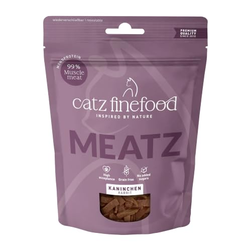 catz finefood Meatz Katzen Leckerlies Kaninchen N° 11 - knusprige Streifen aus Kaninchenfleisch - gegrillt und getrocknet - Katzensnack ohne Zucker, getreidefrei, 45g