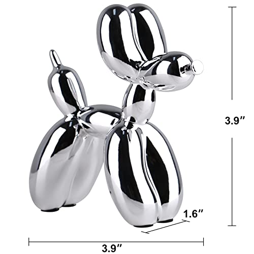 Suruim Shiny Electroplating Balloon Dog Statue Collectible Figurines Art Sculpture Animals Figurine Resin Crafts Living Room Desktop Home Decor Ornament Decorations Modern (Silver,3.9 * 3.9 * 1.6In) #TOP5