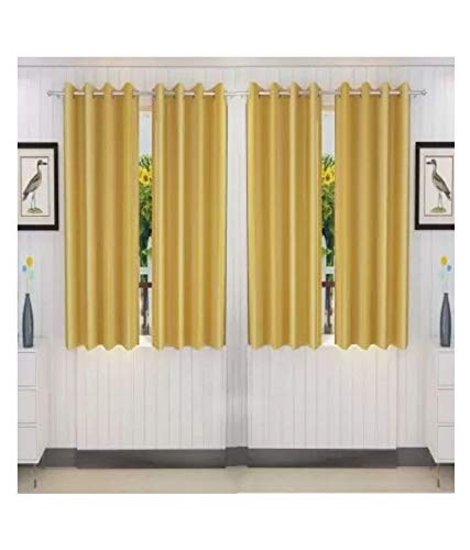 Image of Parda Sansar Polyester Window Curtains | 5 Feet Long Solid Yellow Color Curtains | Pack of 4 | Eyelet Ring Top | 50% Light Blocking | Premium Stitching & Luxury Look