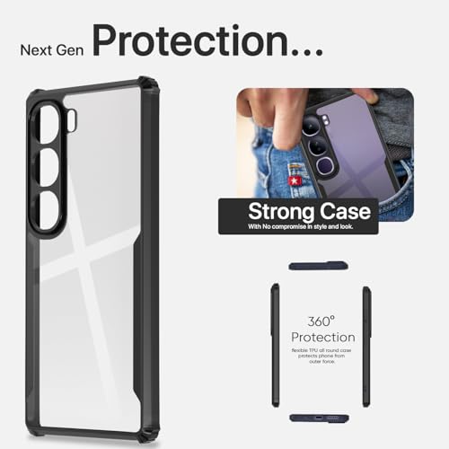 Image of Pikkme Crystal Clear Transparent Back Cover | Ultra Hyrbid | Full Camera Protection | Raised Edge | Bumper Case for Vivo V40 Lite 5G (Black)
