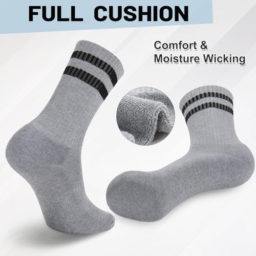 Image of Ultrafun 5 Pairs Striped Crew Socks Cotton Cushioned Athletic Sports Running Socks for Men Women Teens