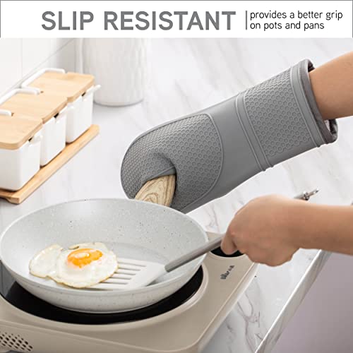 Cook With Color Silicone Oven Mitts- Heat Resistant Gloves With Soft Quilted Lining Set Of 2 Oven Mitt Pot Holders For Cooking And Bbq (Gray) #TOP2