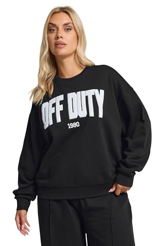 Yours Curve 'Off Duty' Slogan Sweatshirt - Women's - Plus Size Curve Black