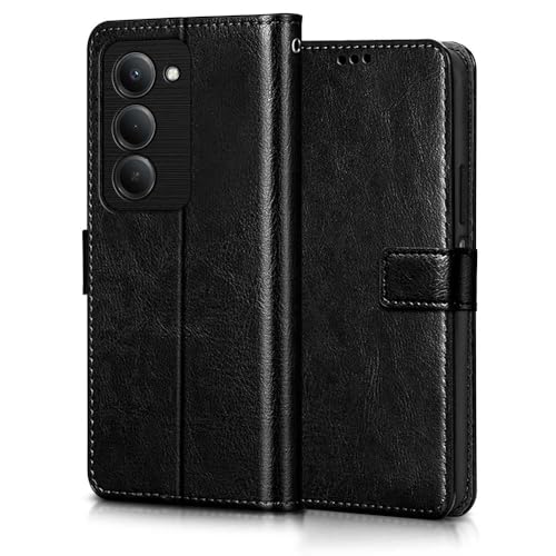 Image of WOW IMAGINE Shock Proof Flip Cover Back Case Cover for Mi Redmi 15 5G (Flexible | Leather Finish | Card Pockets Wallet & Stand | Black)
