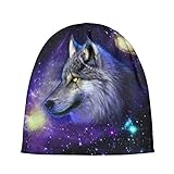 Babrukda Beanie Galaxy Wolf Design Hat for Cold Weather, Women's Men's Beanies, Spring Fall Winter Hats, Stretch Women Men Caps, Hiking Walking Skating Hat