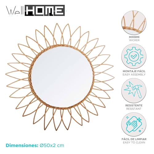 Well Home Lustro z rattanu z ostrym wzorem na zewnątrz Ø 50 cm