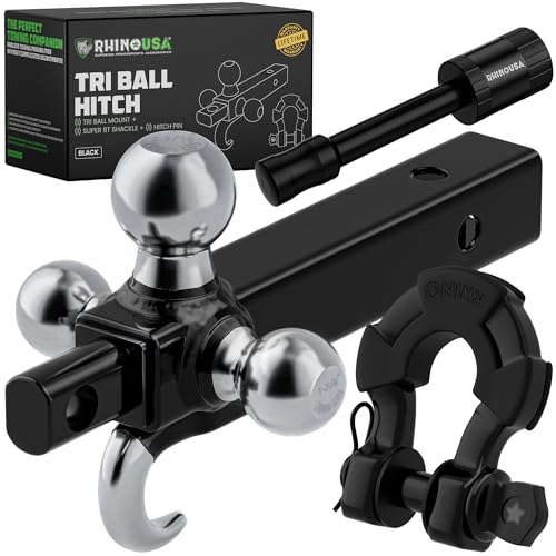 Rhino USA Trailer Hitch Tri-Ball Mount with Hook, Shackle & Locki...