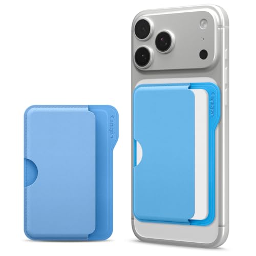 Image of CASEOLOGY by Spigen Folder Pop Magsafe Wallet [Non-Slip Silicon Patterned] Magnetic Card Holder for iPhone 17, 16, 15, 14, 13, 12, Series (PU Leather, Suede | SkyBlue)
