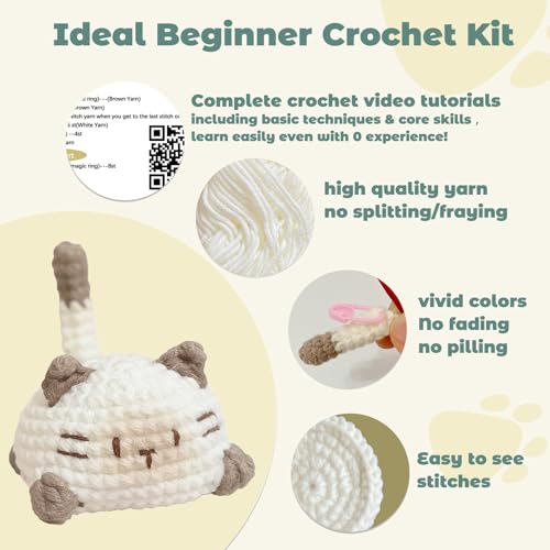 Image of JueRum Cat Crochet Kit for Beginners,Learn to Crochet Beginner Crochet Kit for Adults, Amigurumi Crochet Animals Cat Crafts Knitting Kit with Step-By-Step Video Tutorials