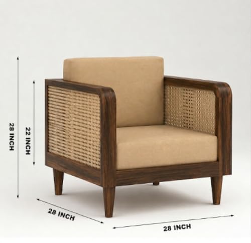Image of Wooden 5 Seater Sofa Set for Living Room | Solid Sheesham Wood Sofa Set 5 Seater for Living Room 3+1+1 | Rattan Cane Sofa Set 5 Seater (Walnut Finish)