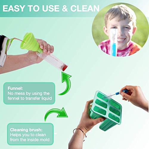 Shpebs Homemade Silicone Popsicle Molds Silicone Ice Pop Molds BPA Free Popsicle Mold Reusable Easy Release Ice Pop Maker with 50 Ice Popsicle Mold Bags, Silicone Funnel & Cleaning Brush (Green) - Thumbnail 2