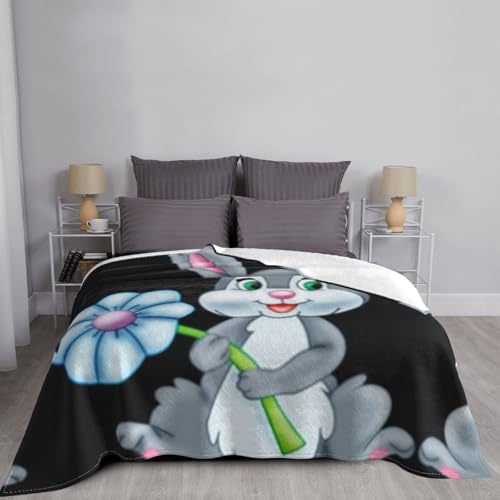 Couverture en flanelle imprimé lapin de Pâques, cadeau idéal et doux