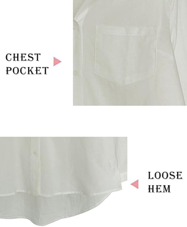 SizeL... lMinibee Women'sLinen Blouse High Low Shirt Roll-Up Sleeve Tops