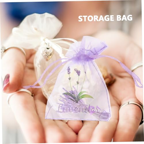 Amosfun 20 bolsas sachet de organza con cordón, floral violeta miniatura 5