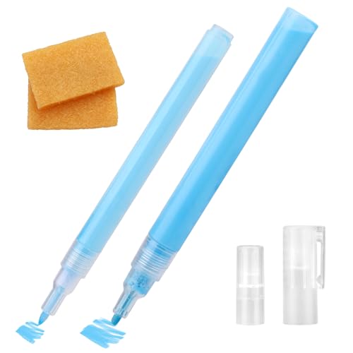 Sinbana 2pcs Masking Fluid Pen for Watercolor Painting Masking Fluid Pens with 14cm/3mm & 13.5cm/0.7mm Applicator Tip with 2 Erasers Blue Liquid Marker for Various Art Projects Watercolor Ink