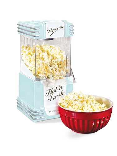 Nostalgia Retro Hot Air Popcorn Maker – 12 Cups Oil Free Popping – Countertop Machine with Measuring Cup – Healthy Snacks & Movie Nights – Aqua