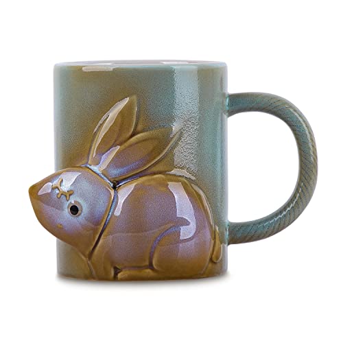 Bunny 325 ml Kaffee Tee Trinken Keramiktasse mit Griff, Cyan Red Rabbit Hase Bunny Tasse Home Decorations Geschenk für Kaffee, Milch, Saft, Tee, Schokolade Getränke (Cyan) Cover