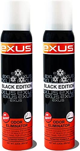 Exus & Co Odor Eliminator & Air Freshener Spray For Strong Odor, Pet Odor Eliminator, Room Spray, Car Freshener, Pot Blocker, Toilet Spray, Dog & Cat urine odor eliminator on Carpet, Indoors & Outdoors - 3.0 Oz. Patented Aerospray Formula. No Oil Splatter, No Stains, No Mess. ( 2 Pack ) (Black Edition)