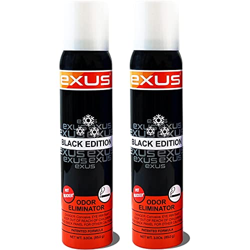 Exus & Co Odor Eliminator & Air Freshener Spray For Strong Odor, Pet Odor Eliminator, Room Spray, Car Freshener, Pot Blocker, Toilet Spray, Dog & Cat Urine Odor Eliminator On Carpet, Indoors & Outdoors - 3.0 Oz. Patented Aerospray Formula. No Oil Splatter, No Stains, No Mess. ( 2 Pack ) (Black Edition) #TOP2
