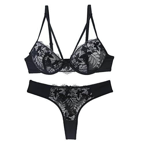 Sujetador De Ropa Interior De Mujer Usado para Empujar hacia Arriba El Vestido De Noche con Sujetador De Flores De Encaje,Negro,90b